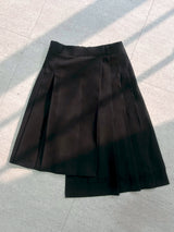 wool unbalanced pleats midi sk(2color)