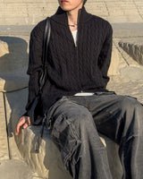 Knob Cable Two-way Knit Zip-up