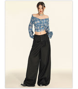 American Vintage Button Detail Clean Fit Wide Slacks