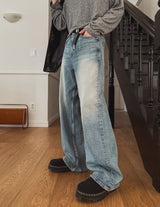 Pale wash wide denim pants