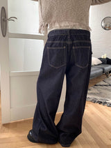 Layered banding denim pants