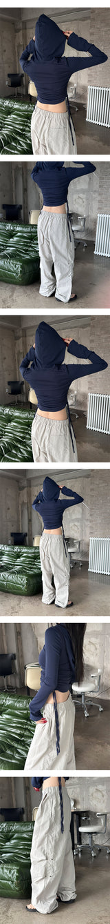 Shirring crop hood top(2color)