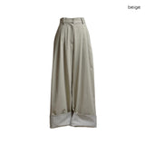 (3color) チェックロールアップワイドピンタックパンツ