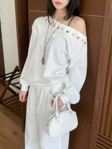 City Metal Eyelet One Off-Shoulder Brushed Sweatshirt