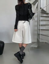 [U-BASIC] Lin Pintuck Cotton Bermuda Pants
