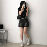Dinfu Side Shirring Layered Cardigan Short-Sleeved T-Shirt
