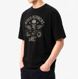 Men’s Cotton Short-Sleeve Cropped T-Shirt Motorcycle Black