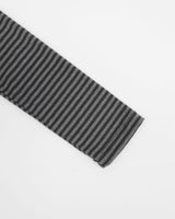 Shirring Henley Neck Long Sleeve Stripe Charcoal
