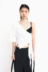 One-Shoulder Button Drape Top (Ivory)