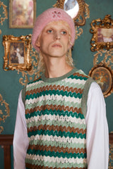 STRIPE CROCHET KNIT VEST / GREEN