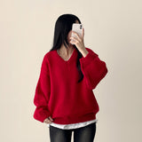 Disco Pop Duc Thick Sleeve Punching V-Neck Knit