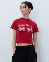 TWIN RIBBON CROP TSHIRT-RED