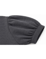 アリア ビーズド ポイント ショートスリーブ パフ ニット トップ チャコール