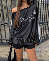 Girls' Unbalanced グロッシーラグビースウェットシャツ
