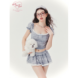 [GirlyFancyClub] Music Festival Outfit Plaid Short Top and Skirt Two-Piece Set Girl Group Style Sweet and Spicy Set