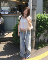 バンディングワイドデニムパンツ