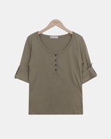 エンダ ロールアップ 7分袖Tシャツ