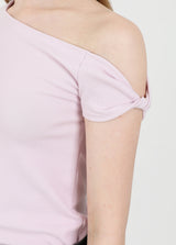 Off Shoulder Twist Half-Sleeve T-shirt Pink