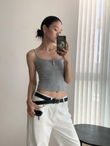 ヘンリーレーススリングピュアノースリーブTシャツ