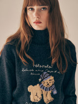 PUPPY JACQUARD HIGH NECK KNIT GRAY