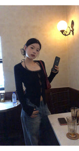 Leopard Halterneck Layered Long-Sleeved Knitwear