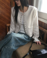 [MADE] Lame Snap Button No Collar Tweed Jacket