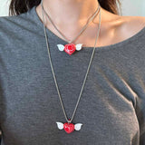Red angel heart necklace (2 size) - 40cm (short ver.)