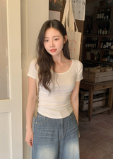 ソフトベーシックUネックスリムショートスリーブTシャツ(4color)