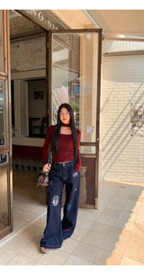 Stamp dark blue straight denim pants