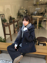 Pump Check Color Matching Hood Bomber Padding Jumper