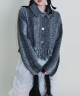 Gamants coloring gradation fringe long-sleeve cropped wool knitwear