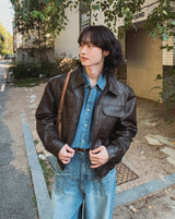 Brick pocket leather jacket