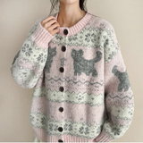 Pink snowflake cat knit cardigan
