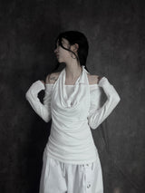soft drape halter long sleeve T (2color)