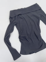 Slit Ribbed Off-Shoulder T-Shirt