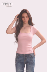 Minky Square Slim Color Short Sleeve T-shirt