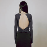 Backless Drape Long Sleeve (FL-130_Charcoal)