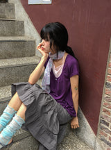 Hiwaku Flower Sleeveless Layered Shirring Short Sleeve Tee