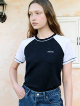 ラグランステッチTシャツ NV+M/GY