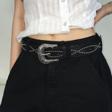botzn western cubic gemstone stud wide leather belt