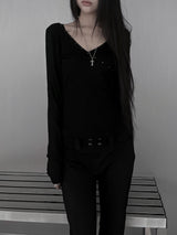 stud wrap v-neck ribbed T