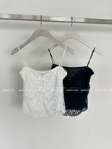 woody ribbon, lace, bustier, singlet with strap