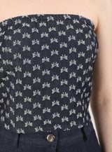 Denim Ribbon Crop Top Dark Blue