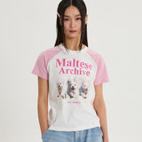 マルチーズアーカイブラグランハーフスリーブTシャツ
