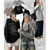 Pore Lip Neck Shoulder See-Through Long Sleeve Tee