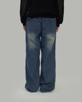 Ripper washed wide denim pants