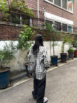 Tory dark blue washing semi-wide denim pants