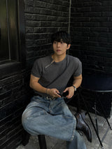 Lead waffle zipper short sleeve tee