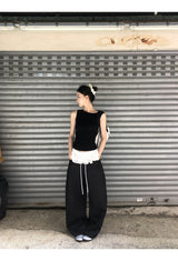 Rose Black Backless Sleeveless T-shirt