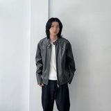 Panelled Stand-Collar Leather Jacket